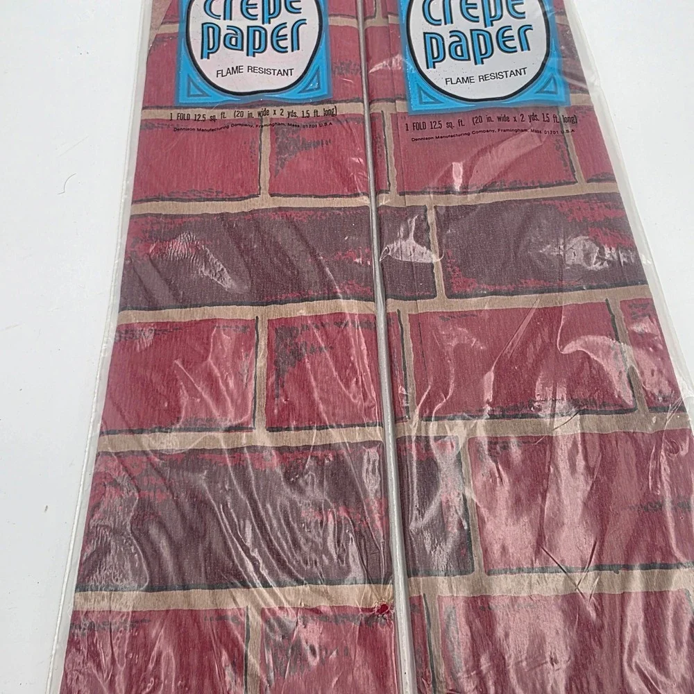 Vintage Dennison Crepe Paper Red Brick Wall Pattern Flame Resistant 2 Folds